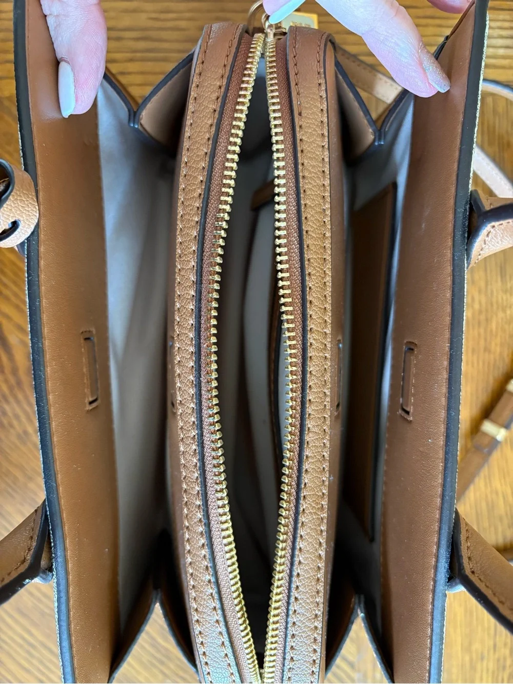 Michael Kors Vanilla Logo Satchel with Acorn Leather Trim